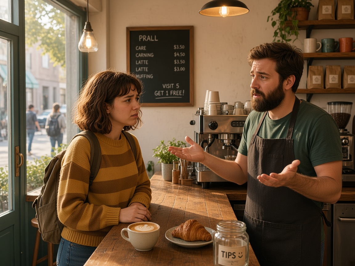 Before Jellin: customer without a stamp card at the coffee counter